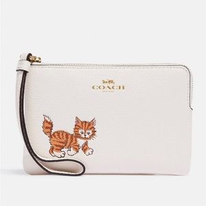 Coach Corner Zip Wristlet With Dancing Kitten